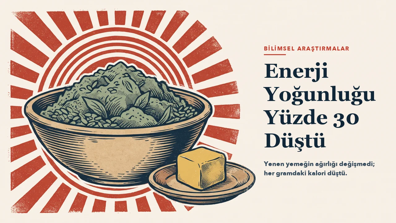 Tepeleme dolu geniş bir toprak kâse ve yanında küçük bir tabakta tek bir altın küp; arkada kırmızı ışın madalyonu. Aynı ağırlığın iki farklı hacmini anlatan oyma baskı üslubunda çizim; sağ yarıda başlık için boş alan.