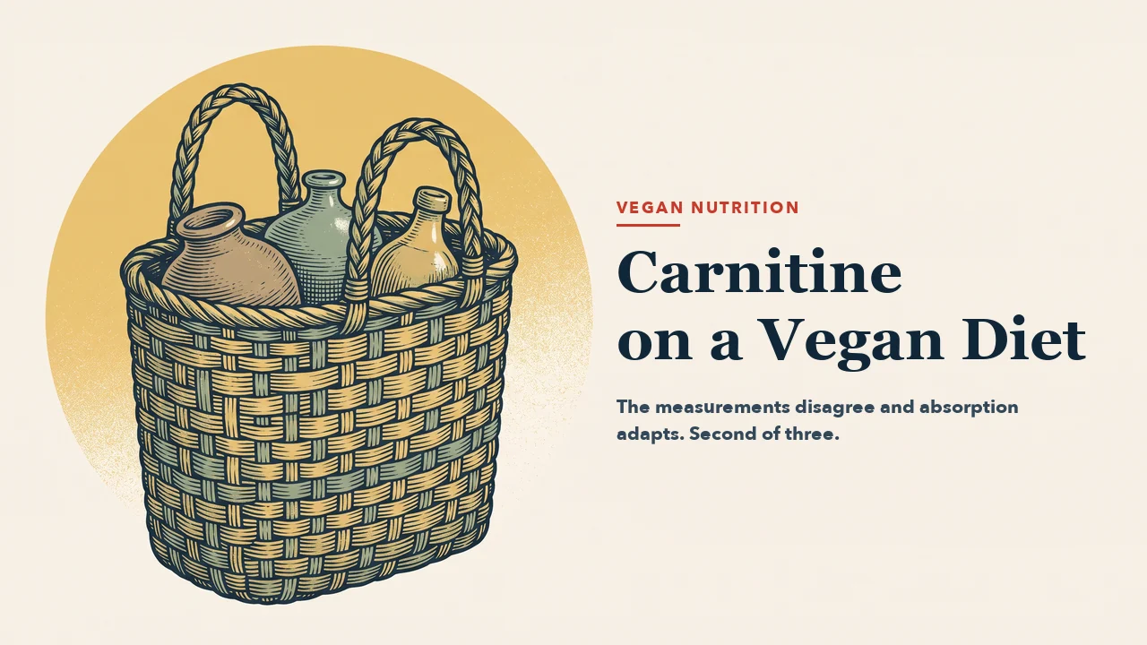 A two-handled woven carrying basket holding three earthenware bottles, with a golden disc behind. Engraving-style illustration, right half left empty for the headline.