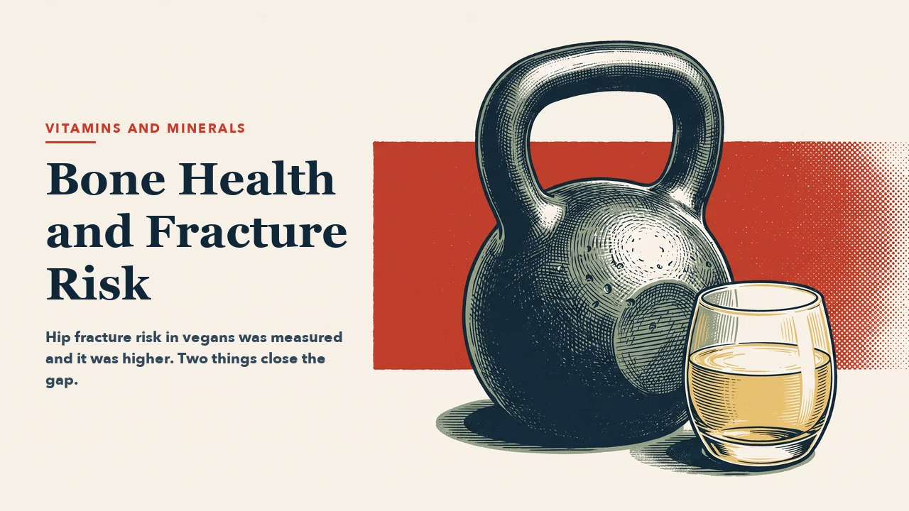 A cast-iron kettlebell beside a glass tumbler of pale liquid, with a wide red band behind. Engraving-style illustration with the left half left empty for the article headline.