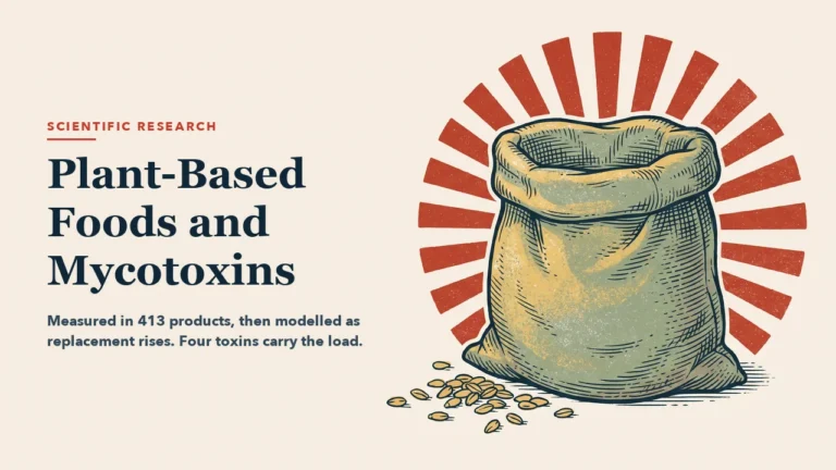 An open coarse-woven grain sack drawn in three-quarter view, a handful of kernels spilled in front of it and a red ray medallion behind. Engraving-style illustration with the left half left empty for the article headline.