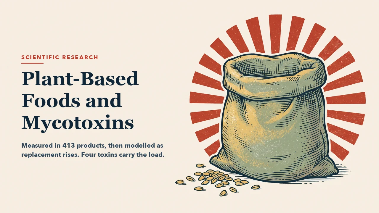 An open coarse-woven grain sack drawn in three-quarter view, a handful of kernels spilled in front of it and a red ray medallion behind. Engraving-style illustration with the left half left empty for the article headline.