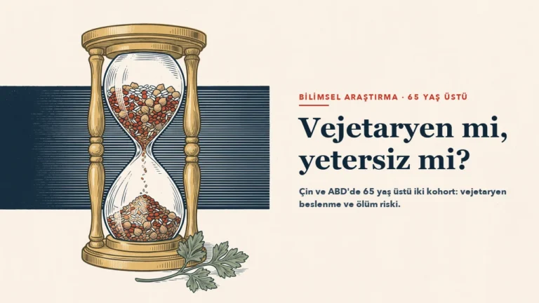 Pirinç ayaklı eski bir kum saati: kum yerine kırmızı mercimek, nohut ve pirinç akıyor; dibinde bir maydanoz dalı, arkada lacivert geniş bir bant. Başlık: Vejetaryen mi, yetersiz mi?